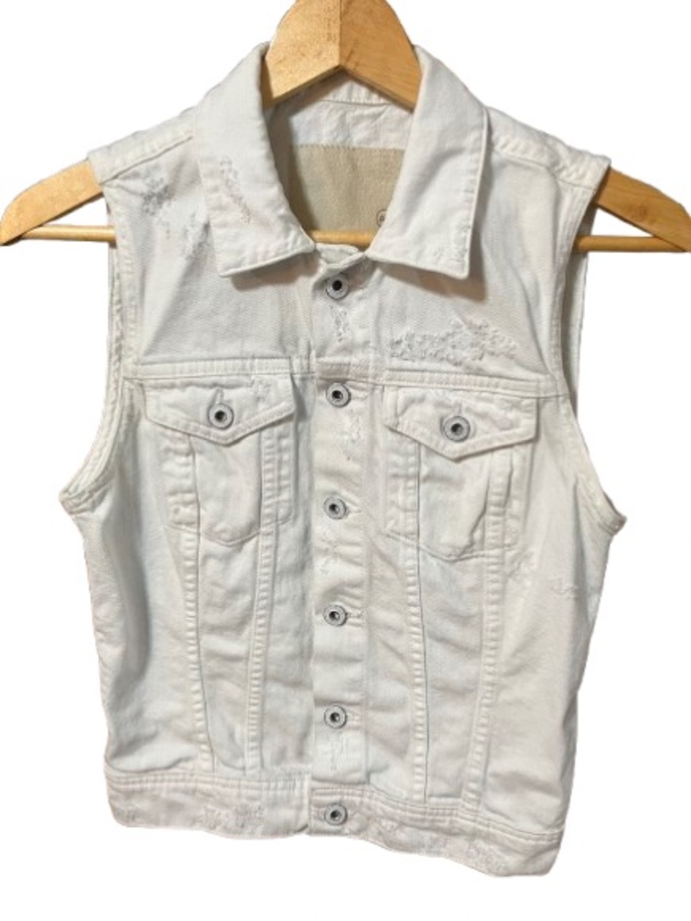 AG Adriano Goldschmied White Sleeveless Distressed Denim Vest Size Small